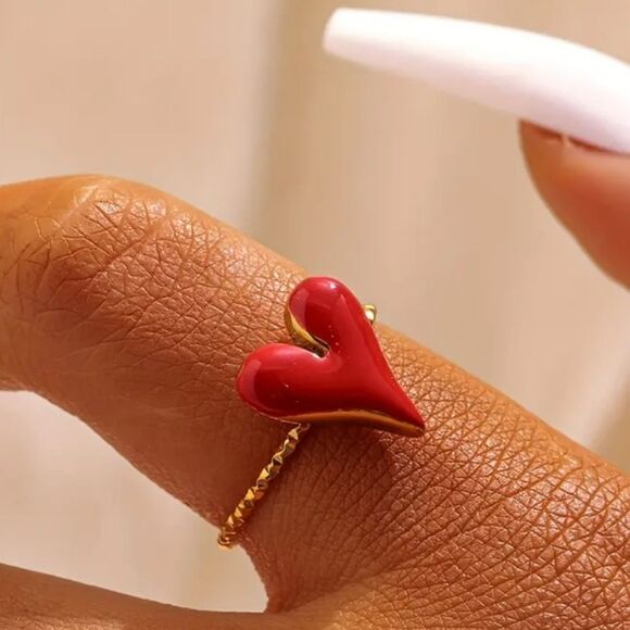 Red Heart ring adjustable 18k gold - Picture 2 of 10